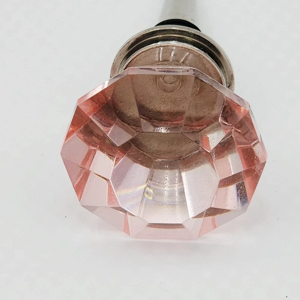 Vintage Oversized Pink Faceted Glass Diamond Wine Bottle Stopper Gem Cut